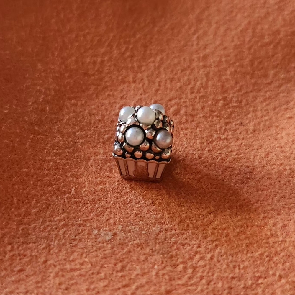 Elegant Silver and Pearl Popcorn Charm